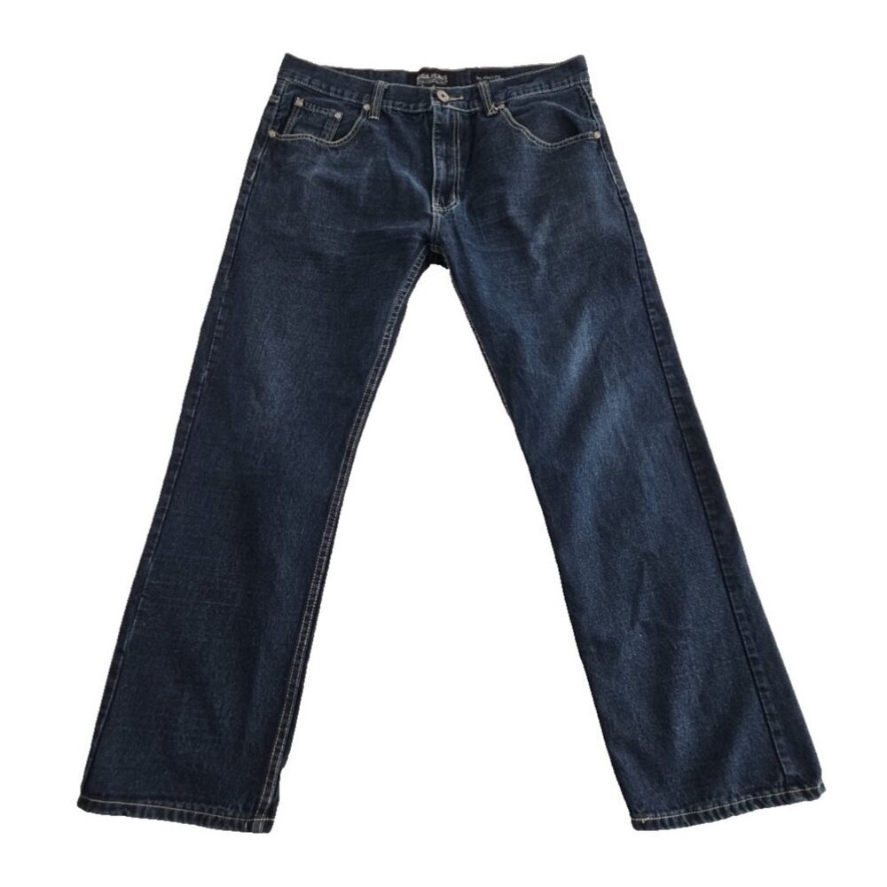Moda Relaxed Fit Jeans Men's 38x32 Straight‎ Leg Medium Rise Dark Wash Stretch`